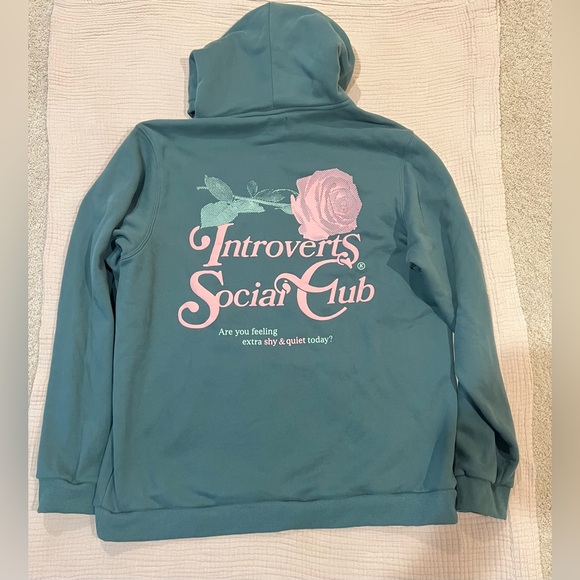 OTTO By Kris Introverts Social Club Hoodie Kangaroo Pocket Green Pink XXL - Picture 3 of 16